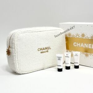 CHANEL HOLIDAY WOVEN MAKEUP LARGE POUCH BAG ONLY 2024 SNOWFLAKE CHARM NEW W/BOX